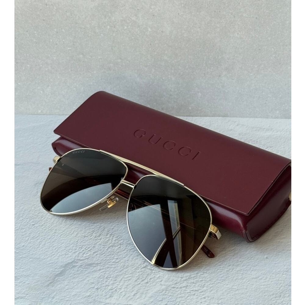 NEW Gucci GG1677S Gold Brown Lens Aviator Sunglasses $630